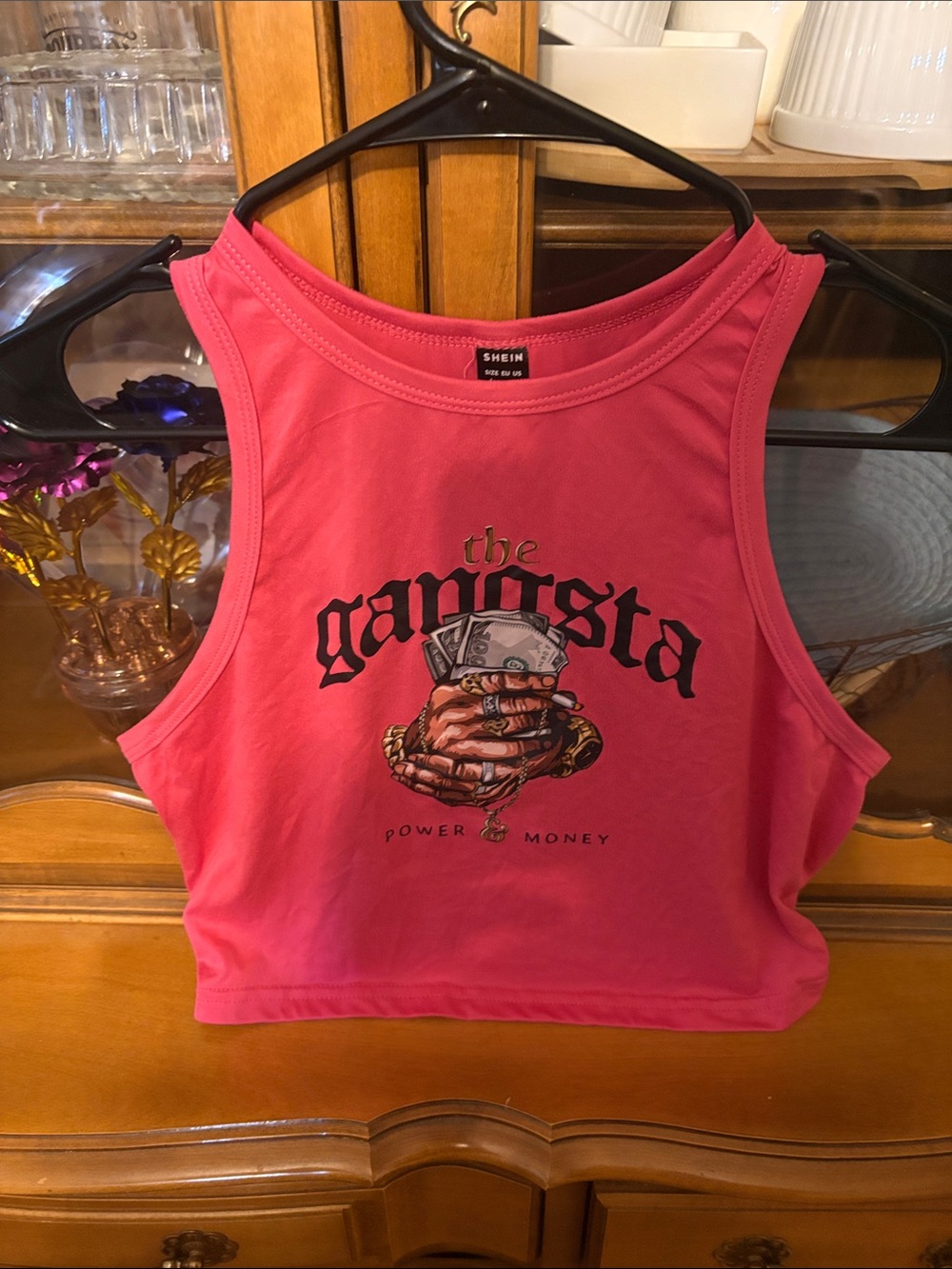 SHEIN Hot Pink Graphic Cropped Tank Top